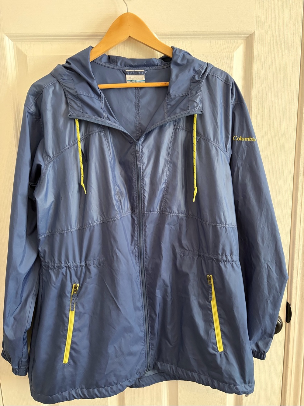 Columbia Lily Park KL3006 Women’s Blue & Yellow Accented Hooded Rain Jacket - L